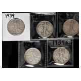 1936-39 Walking Liberty Half Dollars (5)