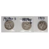 1917-P,D,S Walking Liberty Half Dollars (3)