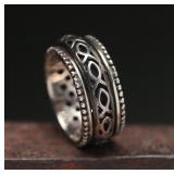 .925 Silver Christian Fish Spinning Ring, 8.83g