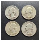 4 Silver Washington quarters: 2-1953D, 1953D,