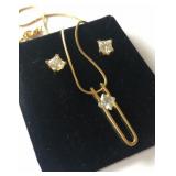 Gold tone necklace & post style earring set