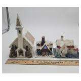 3 cardboard Christmas village houses & church