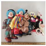 5 Porcelain Clown Dolls