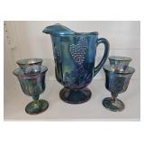 Indiana Carnival Glass Pitcher & 4 goblets