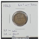 1863 Civil War Token "First in War First in Peace"