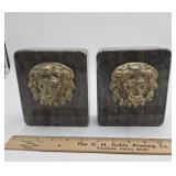 Marble Lion Head Bookends