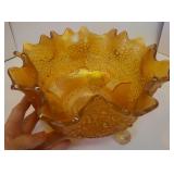 Vtg Lg Fenton Carnival glass bowl marigold ruffled