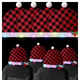 New 4 Pcs LED Buffalo Plaid Hat Car Headrest