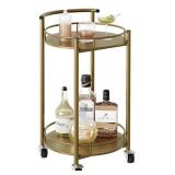 Bar Cart Gold Rolling Cart for Home,2 Tiers Bar