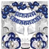 New Navy Blue Silver Happy Birthday Party