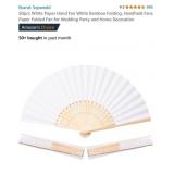 New 50pcs White Paper Hand Fan White Bamboo