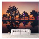 New 3D Wallpaper Palm Tree Silhouettes at Sunset