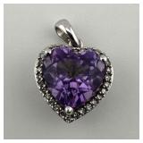 10k Gold Diamond and Purple Stone Heart