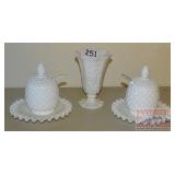 Vintage Milk Glass Preserves Jars & Vase.