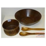 Vintage Wood Salad Bowl W/ Spoons & Serving Bowl.