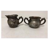 Antique Quadruple Silverplate Creamer & Sugar Bowl