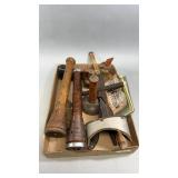 Wooden Textile Bobbins, picture magnifier & o