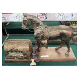 Brass Horse and Clock Display