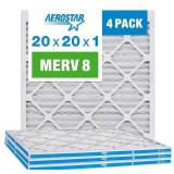 Aerostar 20x20x1 MERV 8 Pleated Air Filter, AC Furnace Air Filter, 4 Pack (Actual Size: 19 3/4"x19 3/4"x3/4")