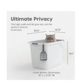 Rectangular Top Entry Cat Litter Box with Scoop, Large Kitty Litter Tray with Litter Catching Lid Less Tracking Dog Proof and Privacy Walls, White/Gray