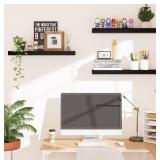 3 Pack Fixwal Black Floating Shelves, Large 24in x 6in