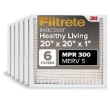 6 Pack Filtrete 20x20x1 AC Furnace Air Filter, MERV 5, MPR 300