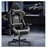 Racing Style PU Leather Game Chair, Adjustable Backrest Swivel Ergonomic Gamer Chair with Lumbar Support, Blackgray, Retails-$190, see description