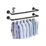 OROPY Industrial Pipe Clothes Rack Wall Mounted Set of 2, 38.4 inches Heavy Duty Iron Pipe Clothing Garment Rail, Multi-Purpose Clothing Hanging Rod for Laundry Room and Closet Storage Black