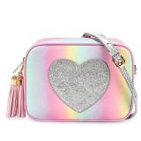 mibasies Girls Purse for Kids Age 3-12, Heart Purse for Little Girl Gifts, Crossbody Bag with Tassel(Pink Blue Glitter)