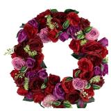 Mixed Rose Artificial Spring Floral Wreath 24-Inch