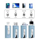 256GB USB Flash Drive for Phone and Pad, Photo Stick High Speed External USB Thumb Drives Photo Storage Memory Stick for Save More Photos and Videos (Blue, 256GB)