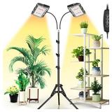 LBW Grow Light for Indoor Plants, Dual Heads Full Spectrum 200W LED, Auto On/Off Timer, 6 Dimmable Levels, 3 Switch Modes, Adjustable Tripod Stand 15-63 inches