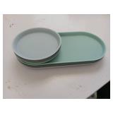 BLUE GINKGO Mini Silicone Trays - Set of 6 Multipurpose Kitchen Accessories, Bathroom Vanity Organizer, Decorative Tray, Desk Organizer, Makeup Organizers - (3 Round & 3 Oval) - Blue, Mint, Grey