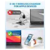 JoyGeek 3-in-1 Charger Stand for Magsafe: Foldable Wireless Charging Station with Night Lights - Magnetic Charger Dock for iPhone 15/14/13/12 Pro/Max/Plus, AirPods, Apple Watch 2-9/Ultra (White)