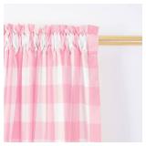 NATUS WEAVER Cotton Curtains Pink and White Buffalo Gingham Check Curtain Panels 63 inches Long Living Room Drapes Plaid Checker Kitchen Bedroom Window Treatment Set 2 Panels Rod Pocket