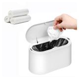 SUBEKYU Mini Trash Can with Lid,Small Desk Countertop Mini Garbage Cans,Tiny Waste Basket,White,Free 3 roll Bags