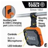 Klein Tools AEPJS2 Bluetooth Speaker With Magnetic Strip and Hook, Rechargeable, Wireless and Aux Capable, Hands Free Capable, Smart Phone Charging, 10 Hr Run Time, IP54 Dust and Water Resistant