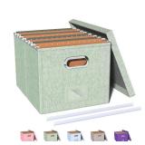 Oterri File Organizer Box,Filing Box with Lid,File Box for Letter/Legal File Folder Storage, Portable Hanging File Box for Office/Decor/Home,1 Pack,Green-Box only