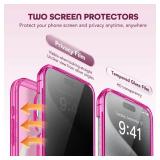 TIESZEN Magnetic for iPhone 15 Pro Max Case, [Dustproof Design] Compatible with MagSafe, Built-in 9H Tempered Glass Screen Protector + Privacy Screen Protector & Upgraded Camera Protection,Bright Pink