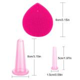 Cupping Facial Set for Face and Eye Cupping Massage, Facial Cupping Set Silicone Cups with Exfoliating Brush for Face Neck Skin (Small Medium, Pink)