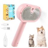 CyperGlory Electric Dog & Cat Spray Brush with Release Button: USB Rechargeable Self-Cleaning Pet Hair Grooming Comb with Mist for Shedding and Tangles - Suitable for Long & Short Fur Animals (Pink)
