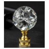1 Pack Crystal Lamp Finial Cap with Polished Brass Finish Base - Handmade, Ball Shaped Clear Crackle Glass with Screw Knob Base, Decoration Accessories for Table and Floor Lamp Shade Top