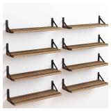 Fixwal Floating Shelves Wall Shelves Width 4.7in Rustic Wood Set of 8, Wall Storage Shelves for Bedroom, Living Room, Kitchen, Bathroom, Office and Plants (Carbonized Black)