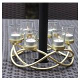 Seraphic Iron Round Table Decor Centerpiece Decorations Candle Holder for Weddings, Outdoor Patio, Kitchen, Dining Room, and Coffee Tables, Glass Votive Tealight Holders, Gold, 6 Clear Cups