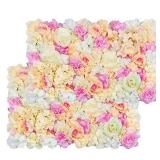 Pauwer Artificial Flower Wall Panels 2 Pack of 16 x 24" Flower Wall Mat Silk Rose Flower Panels for Backdrop Wedding Wall Decoration (Pink+Champagne)