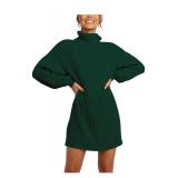 ANRABESS Women Oversized Turtleneck Batwing Long Sleeve 2024 Fall Casual Baggy Loose Cozy Rib Knit Short Mini Sweater Dress