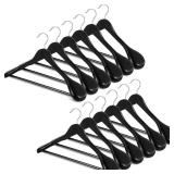 BAGAIL Wooden Hangers with Non-Slip Pants Bar, Smooth Finish Suit Hangers, Wide Shoulder and 360Â°Swivel Hook, Heavy Duty Coat Hangers for Jackets, Pants (12Pack, Black)