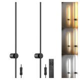$$! GOODATE Wall Sconces Set of Two with Remote, Stepless Colors 3000K-6500K & Stepless Dimming, Hardwire or Plug-in, 180Â° Rotate, LED Black Plug in Wall Sconces with Timer & Night Light, 3
