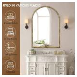 Retails $150! Arched Wall Mirror for Bathroom - 24"x36" Metal Beaded Frame Decorative Accent Mirror, Large Modern Rustic Distressed Hanging Wall Decor for Washroom, Bedroom, Living Room, Entryway, Ant