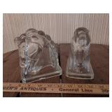 Pair Of Clear Glass Horse Head Book Ends